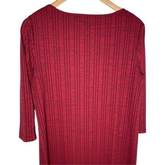 Chicos Red Ribbed Stretch Dress Medium 3/4 Sleeve Work Casual - Picture 5 of 9